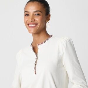 NWT! J Crew Factory - Long-Sleeve Tartan and Jewels Henley - Ivory - Plus 3X
